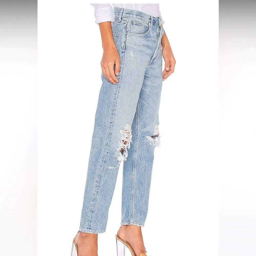 Agolde 90’s mid rise Women Light Blue Ripped distressed Denim Jeans size 23 EUC